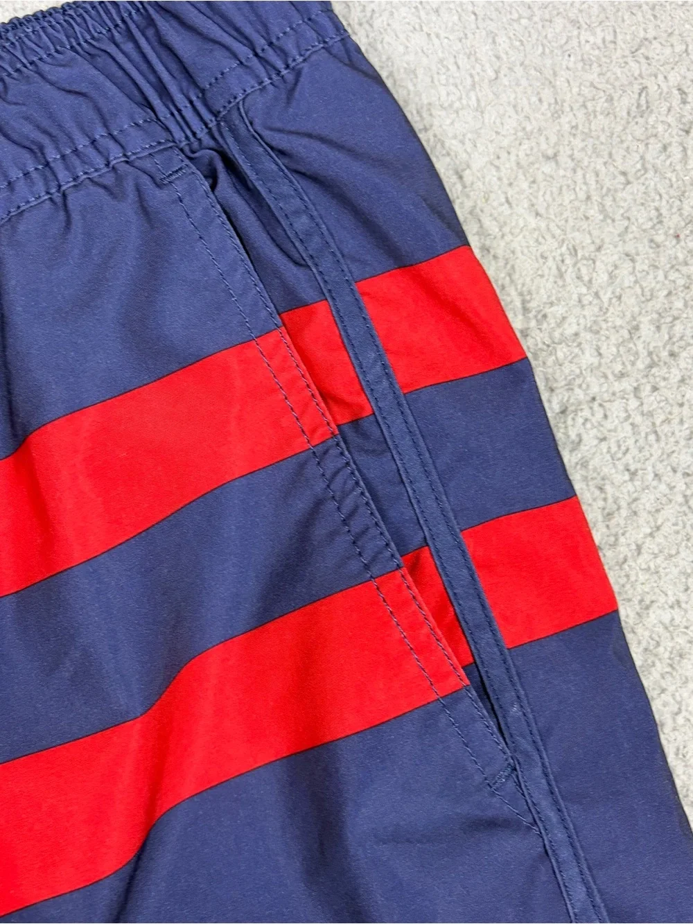 Fair Harbor Swim Trunks Men’s S Navy with Red Stripes Drawstring Lined Beach